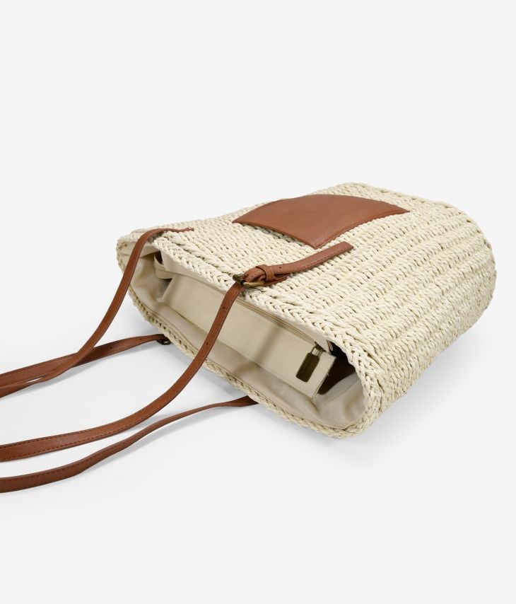 Beige raffia carrycot bag with pocket