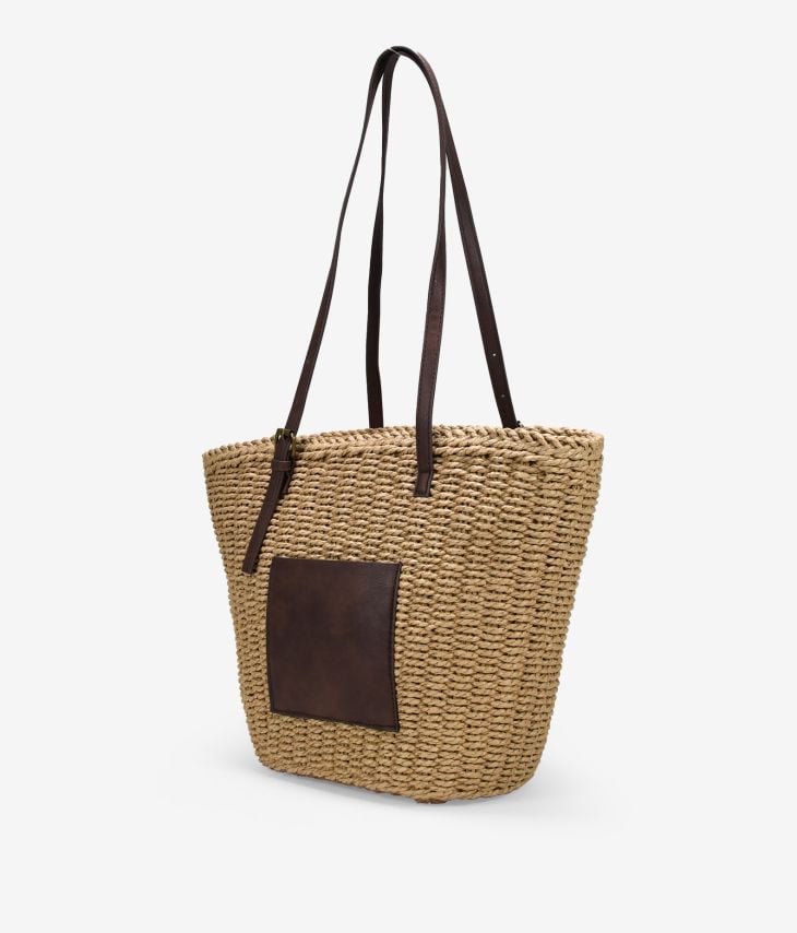 Toasted raffia carrycot bag with pocket