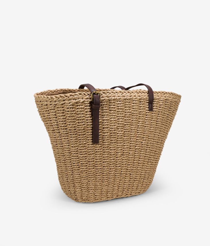 Toasted raffia carrycot bag with pocket