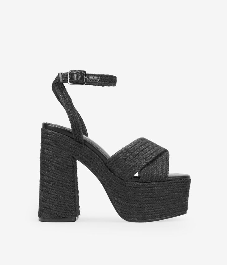 Black esparto sandals with XXL heel