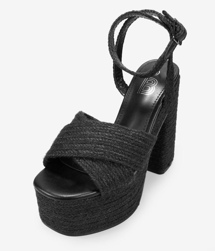Black esparto sandals with XXL heel