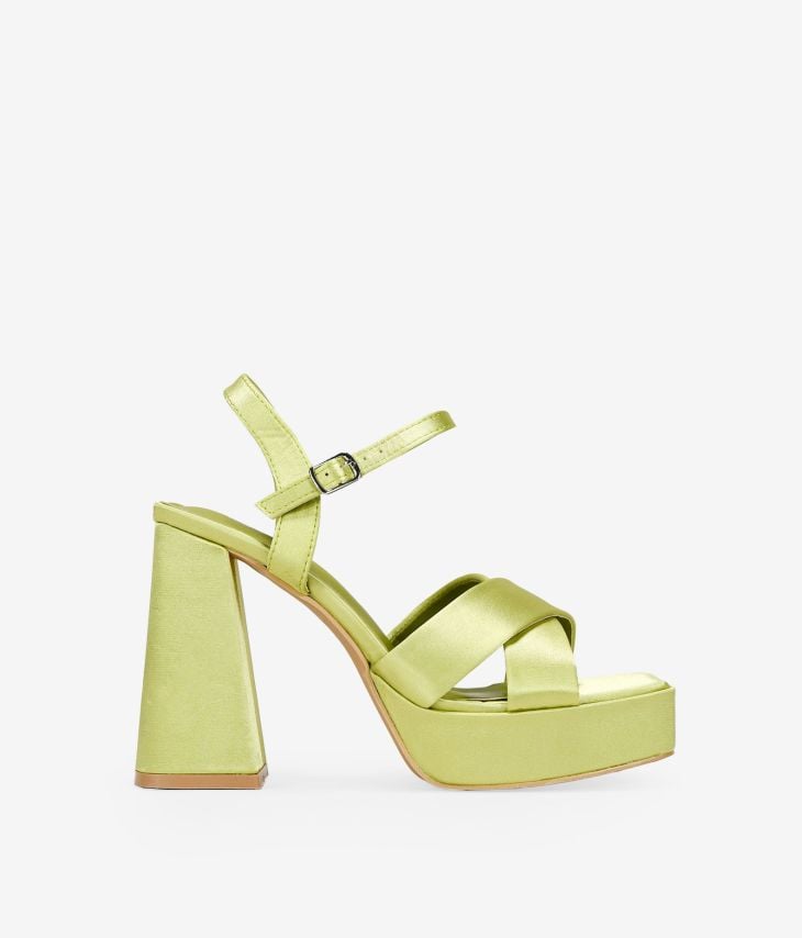 Lime satin heeled sandals