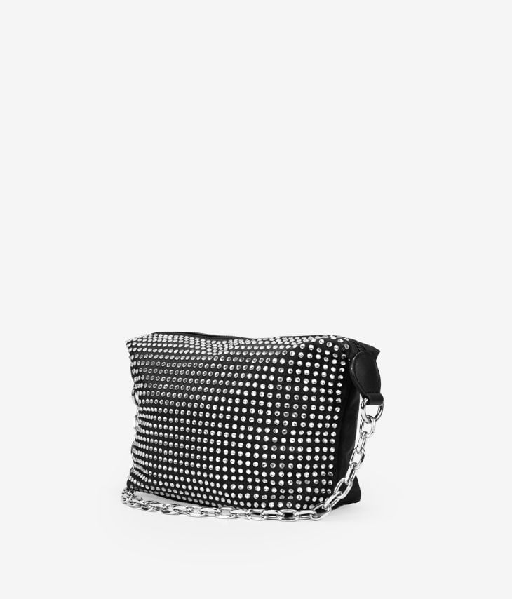 Black nylon shoulder bag with chain
