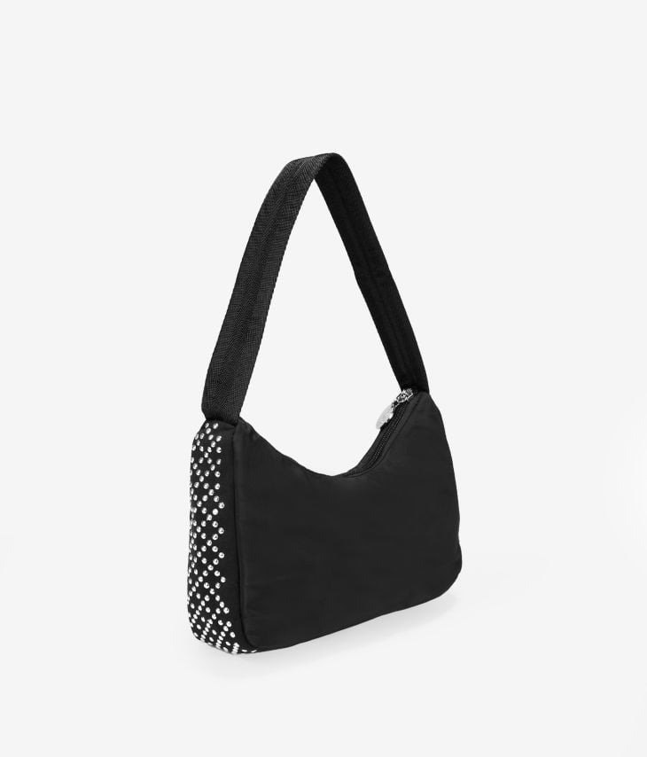 Black nylon shoulder bag with studs