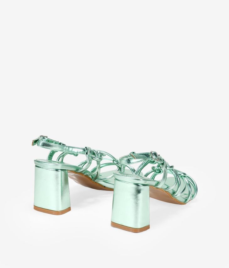 Sandalias de tacón verde metalizado con cuerdas