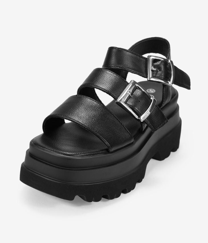 Sandales noires à boucles et plateforme