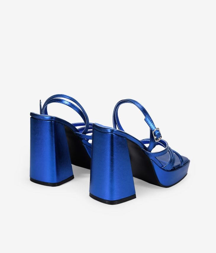 Sandalias de tacón campana azul metalizado