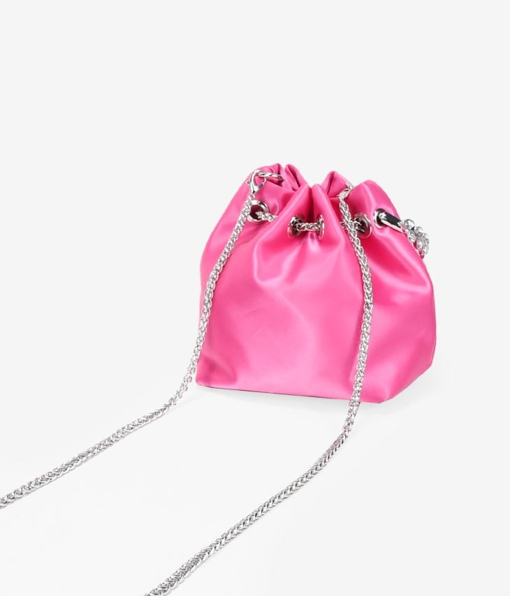 Pink satin party bag with metallic handle