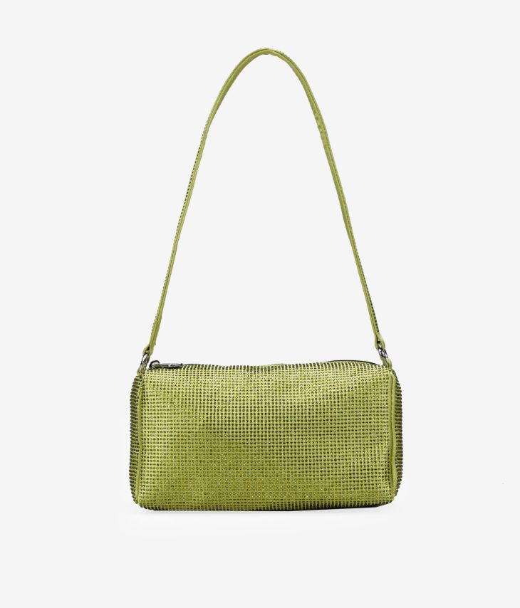 Lime satin shoulder bag with rhinestones