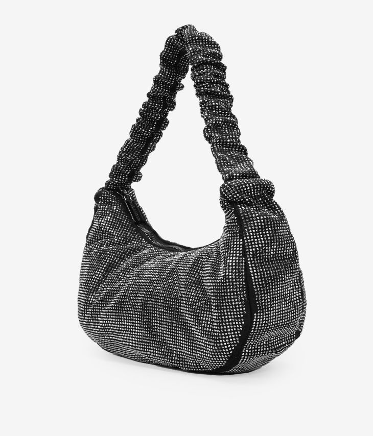 Black shoulder bag with rhinestones and folded handle