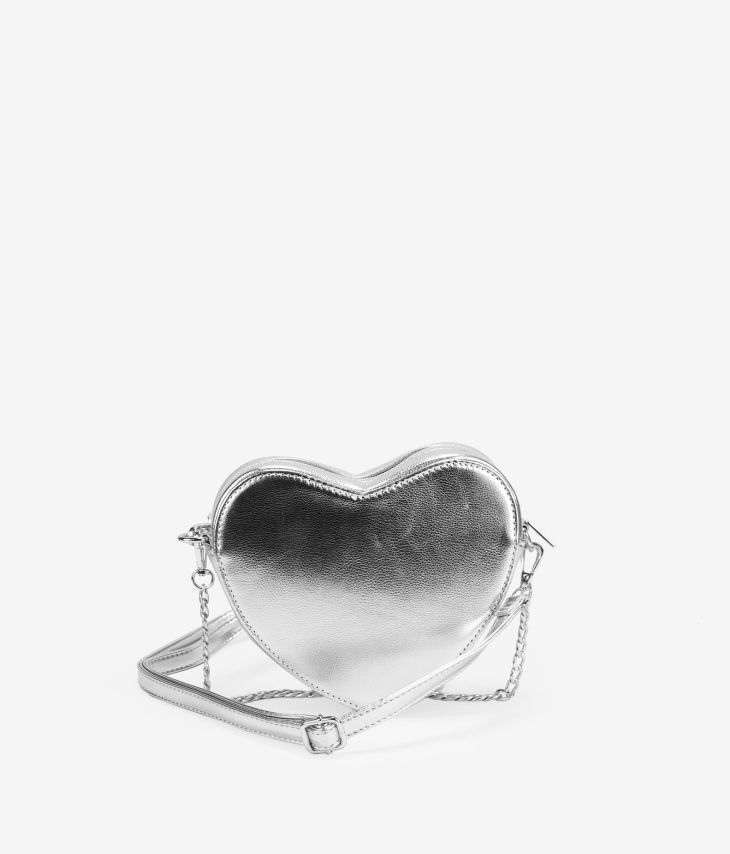 Bolso pequeño de corazón plateado con cadena