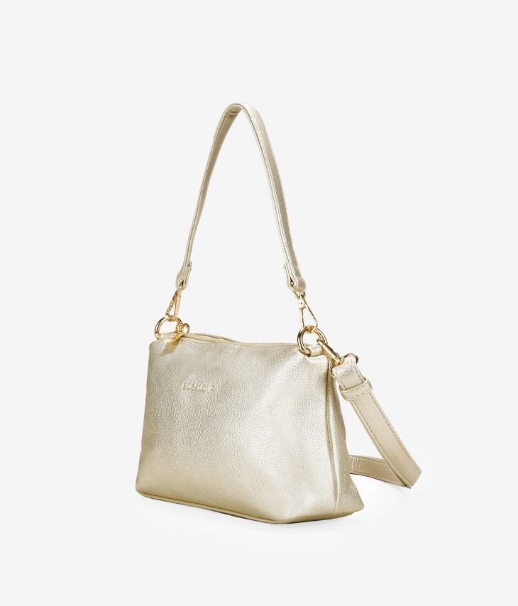 Gold shoulder bag with zipper