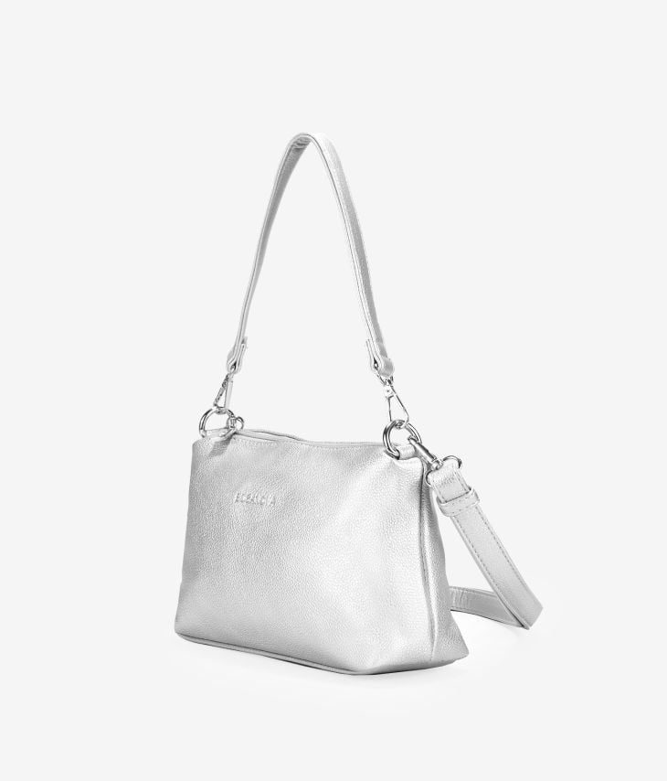Silver shoulder bag with zipper