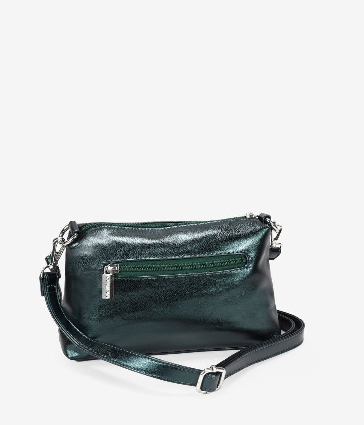 Metallic green shoulder bag with zipper