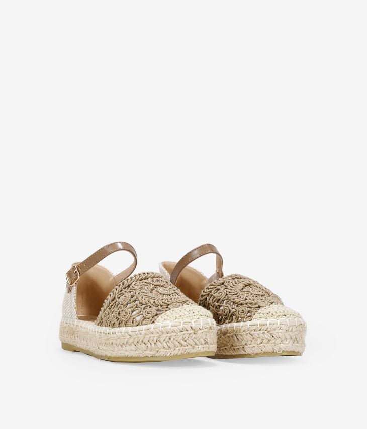 Taupe espadrilles in macramé with esparto sole