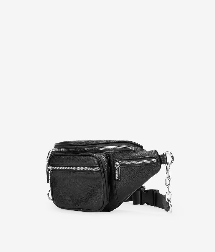 Black fanny pack with zippers