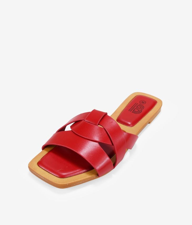 Flache rote Sandalen mit eckiger Spitze