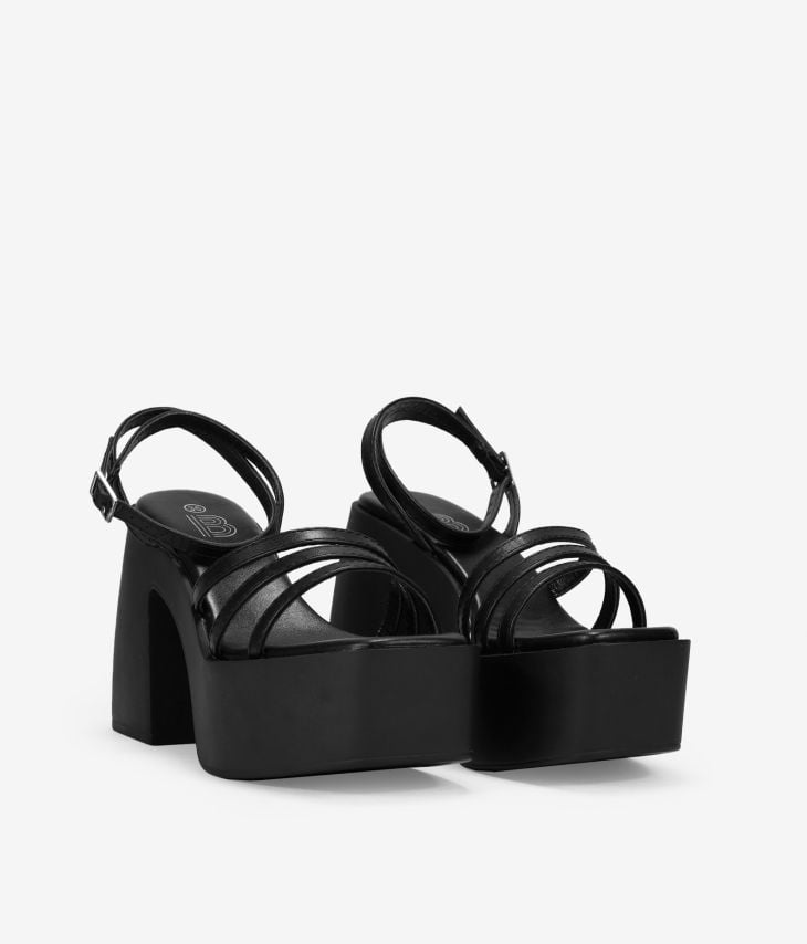 Sandalias de tacón ancho negras con plataforma
