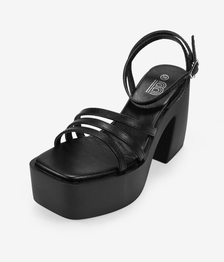 Sandales noires à talon et plateforme