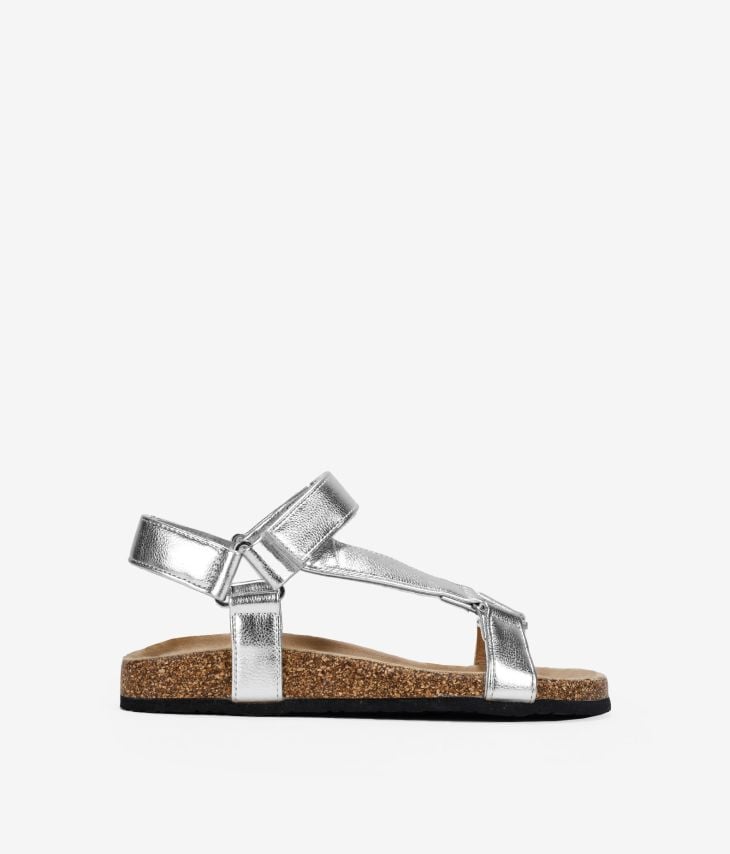 Silver sports sandals with velcro