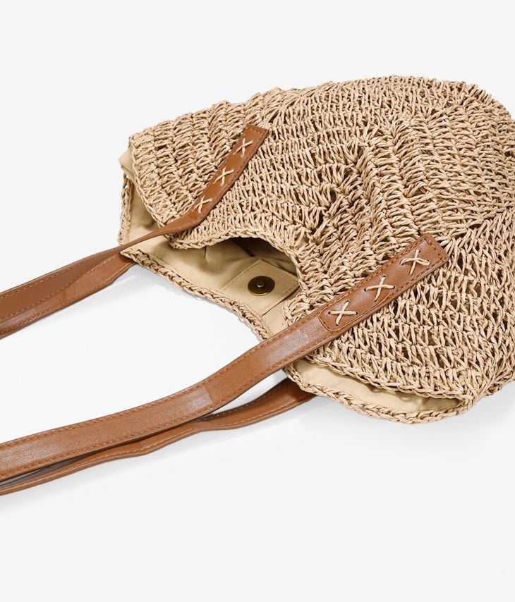 Brown raffia shoulder bag