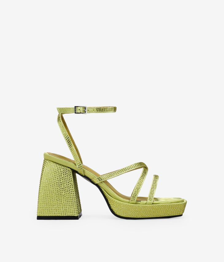 Sandali in raso verde lime con strass