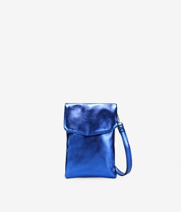 Bolso pequeño azul metalizado para móvil