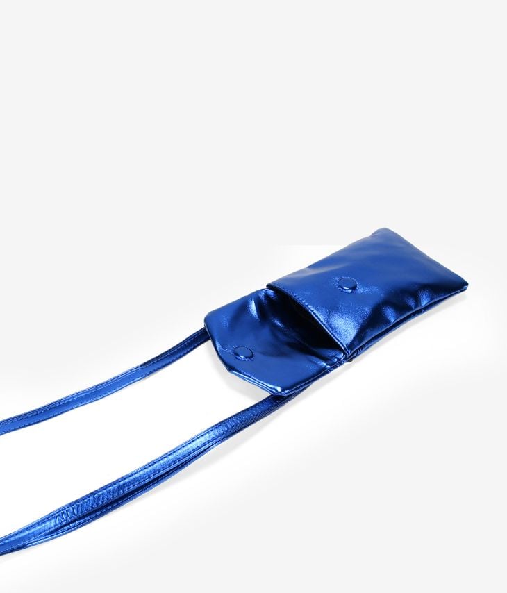 Bolso pequeño azul metalizado para móvil