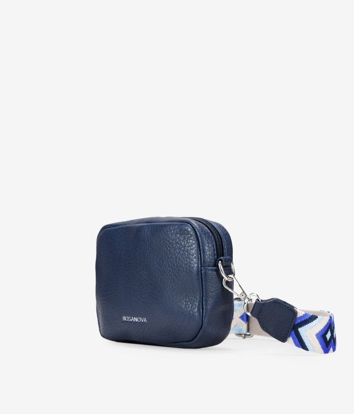 Bolso pequeño azul con asa bordada