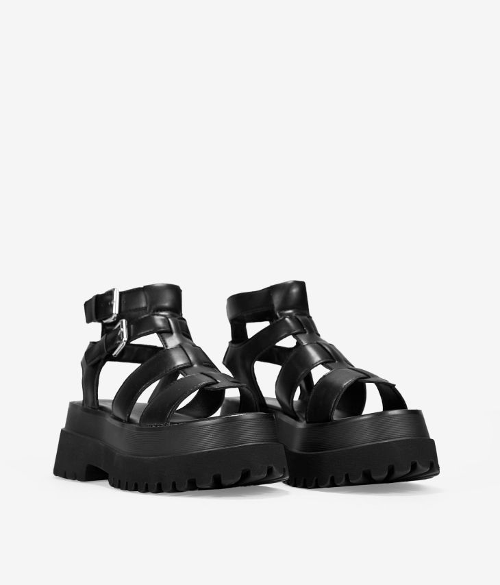 Black double buckle and platform sandals