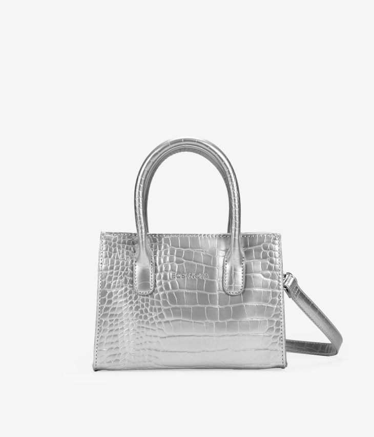 Silver handbag with zipper