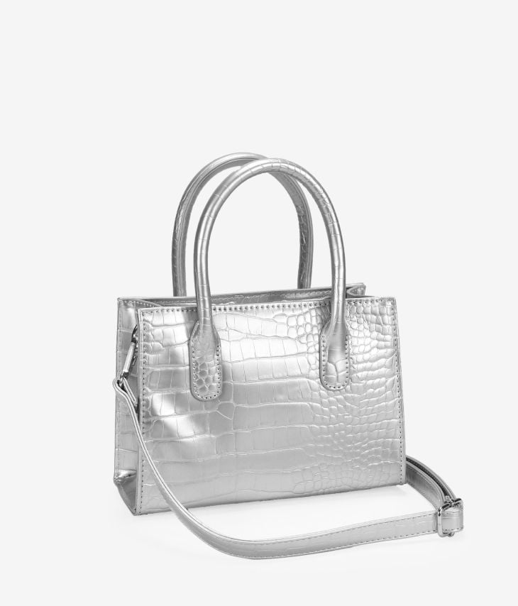 Silver handbag with zipper