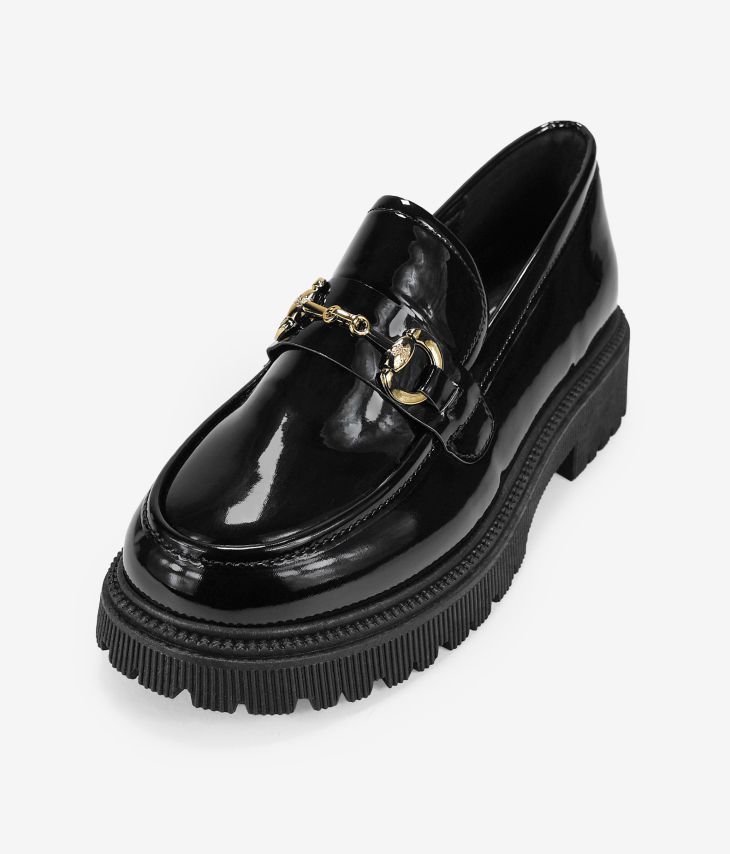 Black patent leather loafers with platform