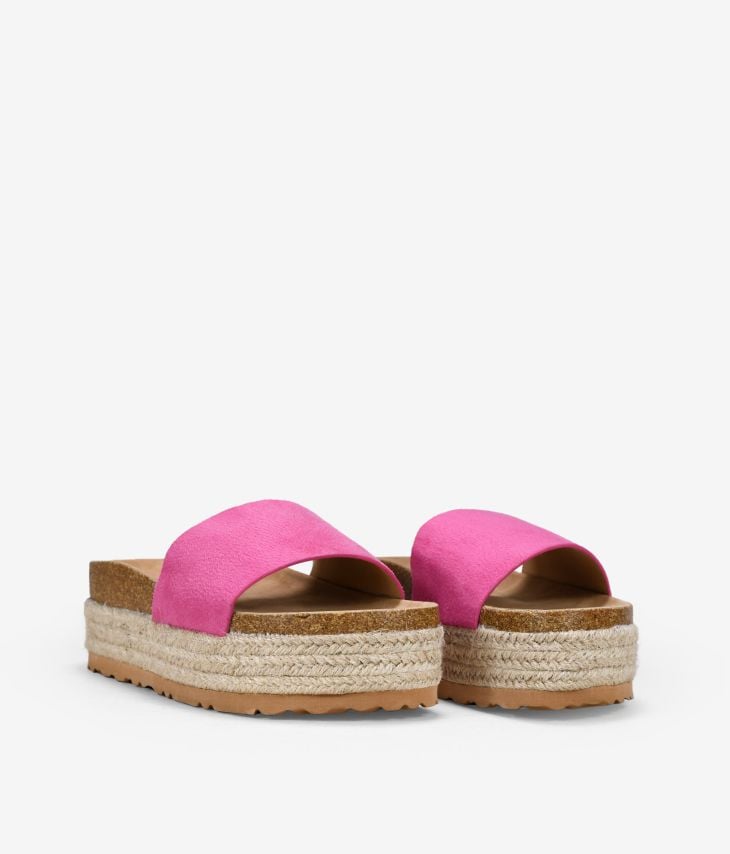 Sandalias rosa con plataforma de esparto