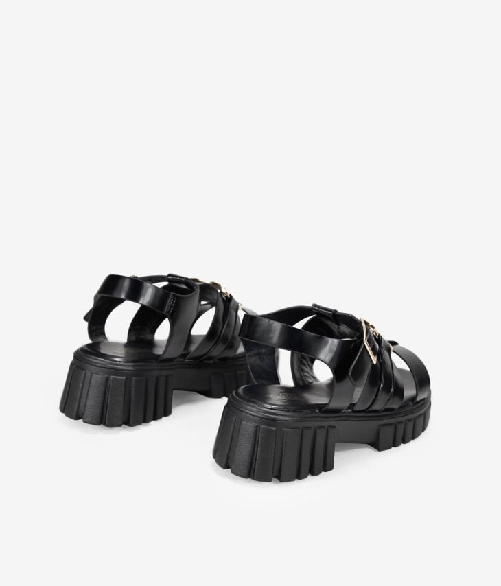 Sandales noires avec chaîne et semelle track