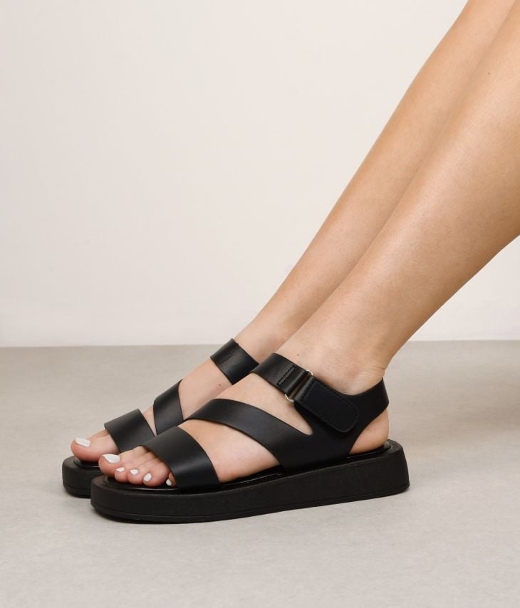 Black sandals with buckle and platform