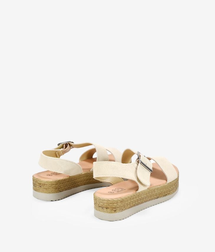 Sandalias de piel beige con hebilla y plataforma 