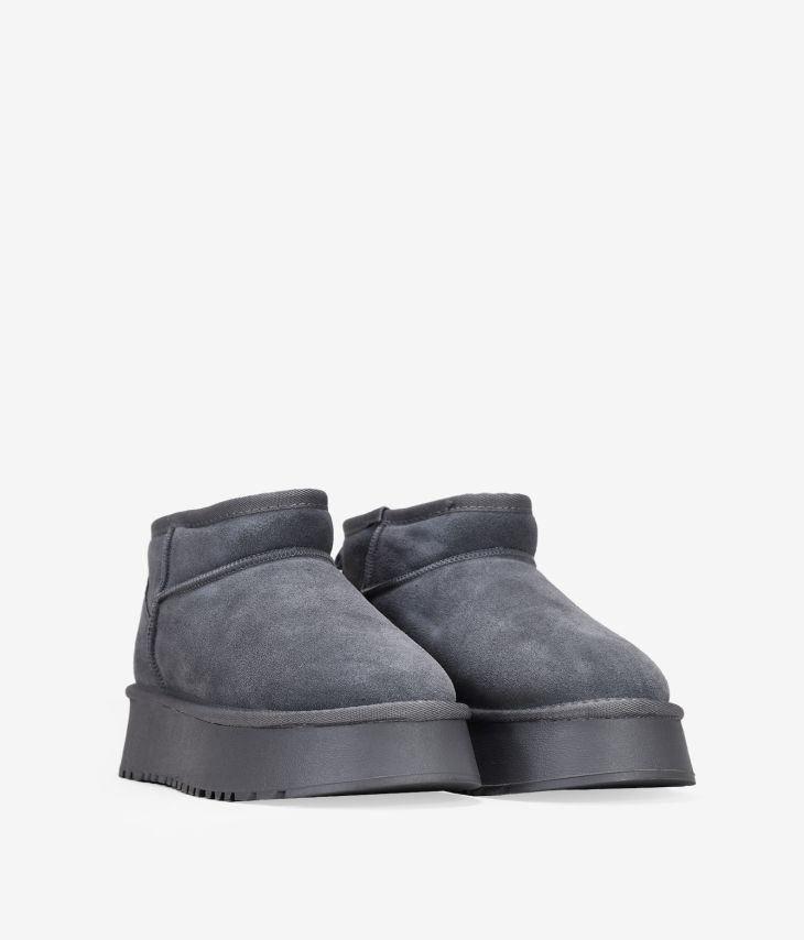 Gray leather snow boots