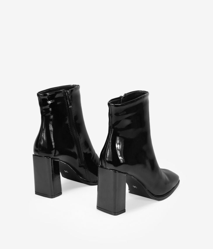 Black patent leather ankle boots with heel
