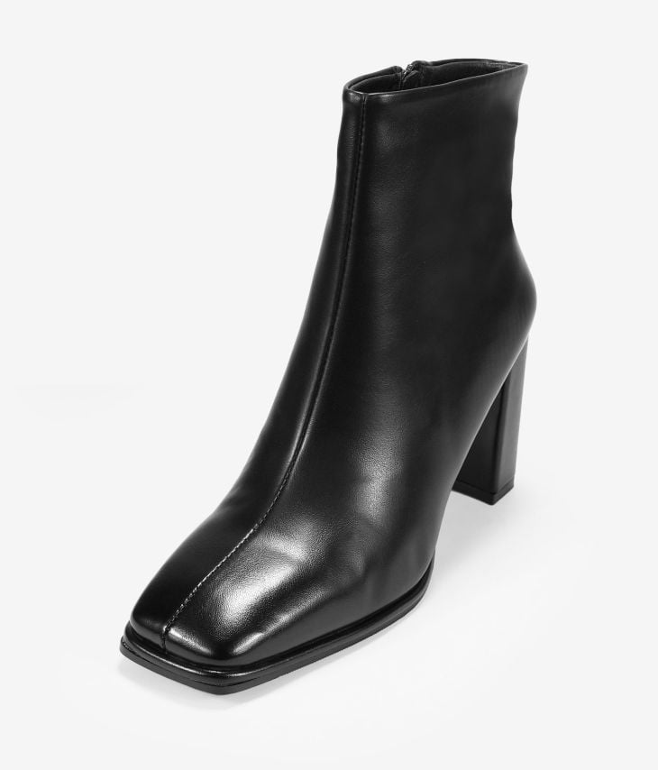 Black square toe heeled ankle boots