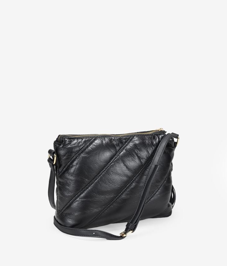 Black shoulder bag with quilted stitching