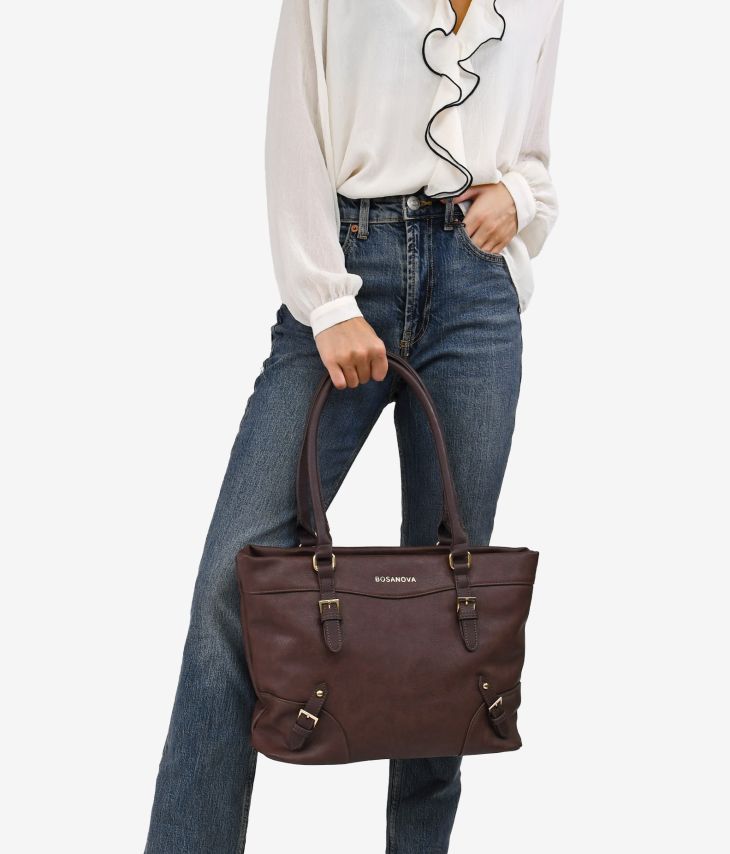 Leather laptop shoulder bag