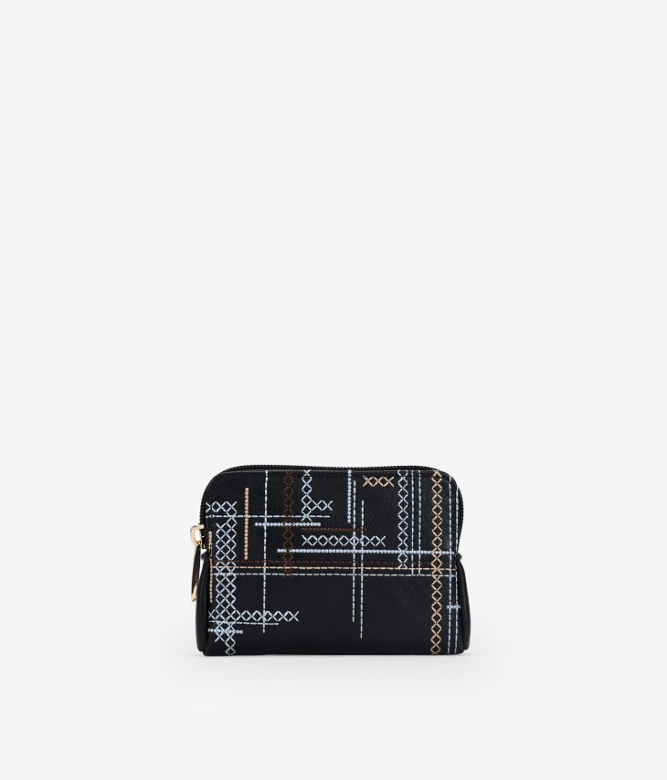 Weiche schwarze Handtasche mit Nähten und Reißverschluss