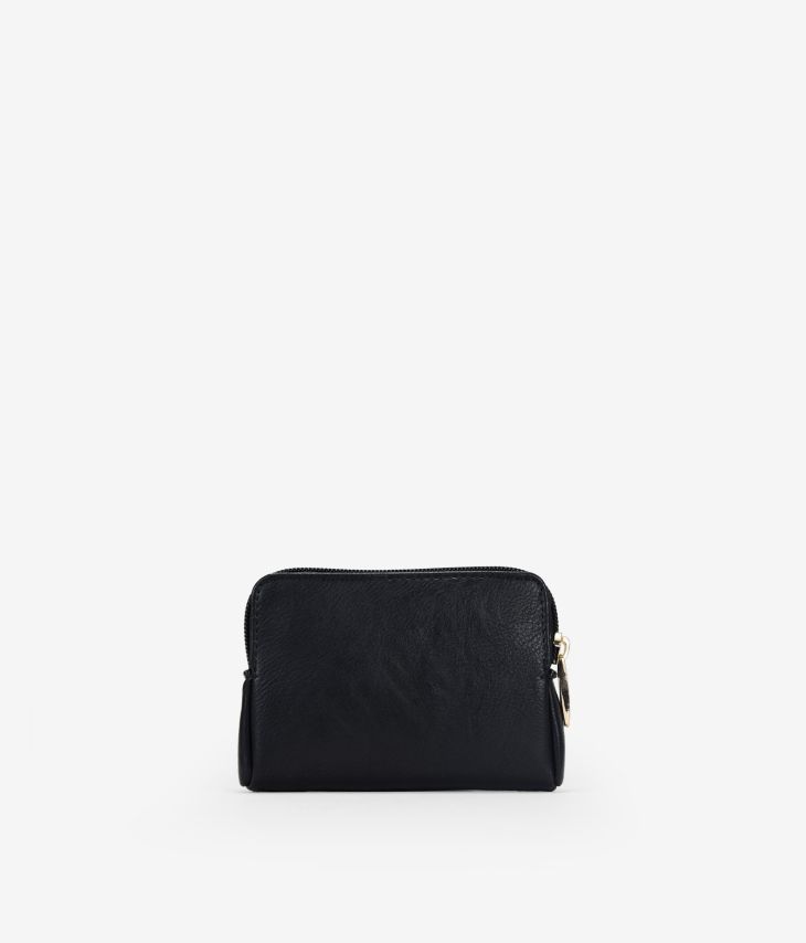 Soft black purse with stitching and zipper