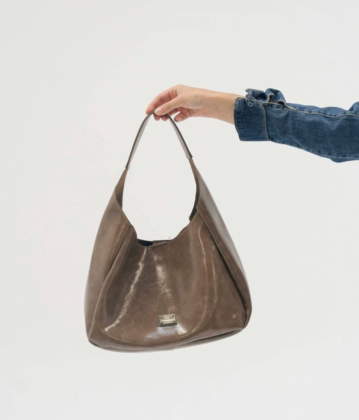 Taupe shoulder bag with inner bag