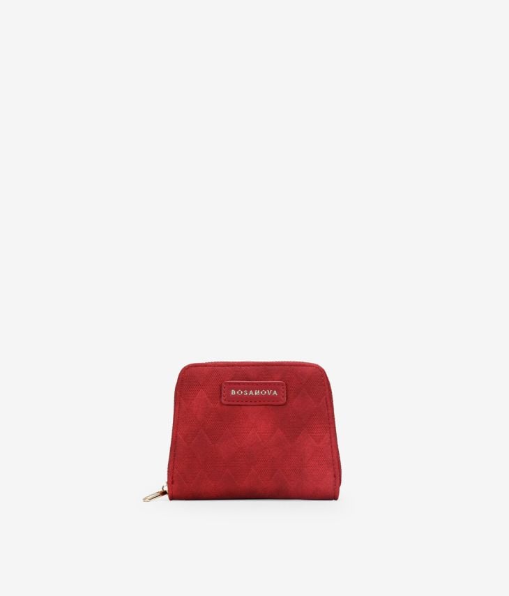 Red wallet with zipper and logo