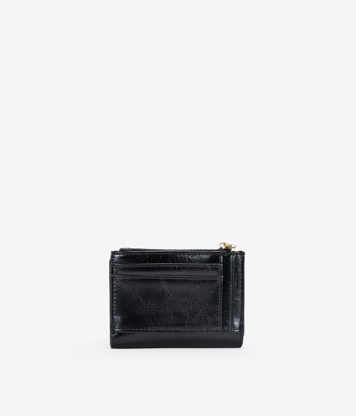Small black wallet with zipper and button