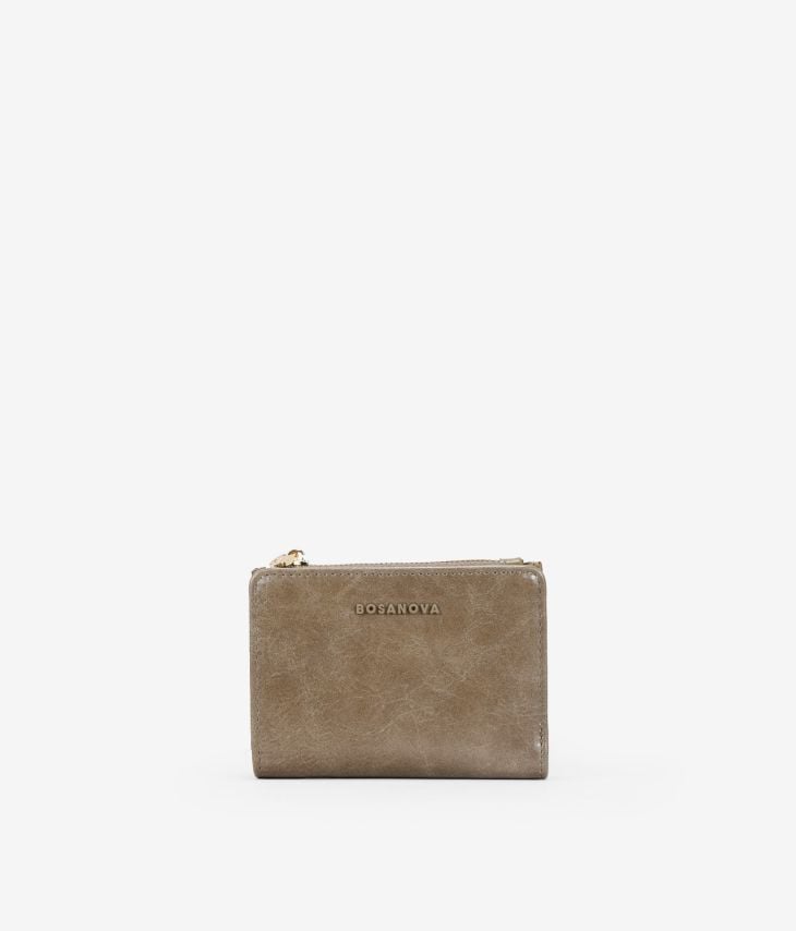 Small taupe wallet with zipper and button