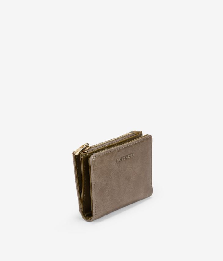 Small taupe wallet with zipper and button