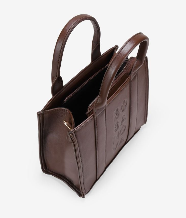 Brown handbag with zipper